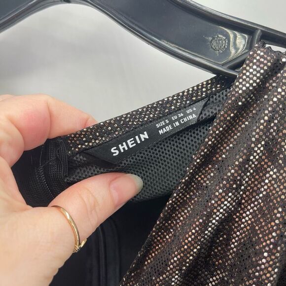 Shein gold Metallic Snakeskin Pull-over Mini Wrap Dress Small - Picture 3 of 13